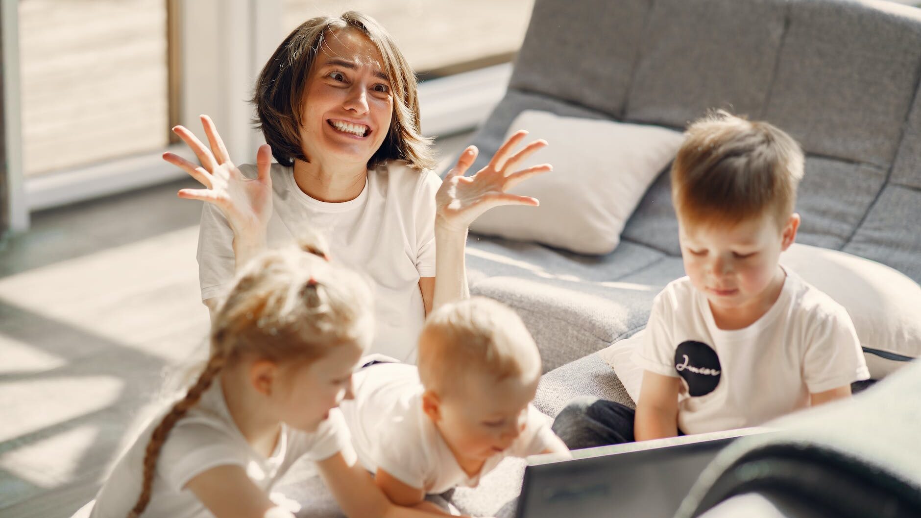 mother going mad while sitting with children